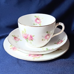 Vintage Trio, Tea Trio, China Trio, Vintage Tea Cups, Crown Staffordshire Trios, Pink Roses, Rose Cup and Saucer, Afternoon Tea, Tea Party