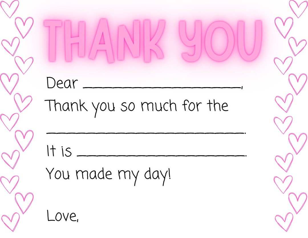 Printable Kids Thank You Card - Etsy