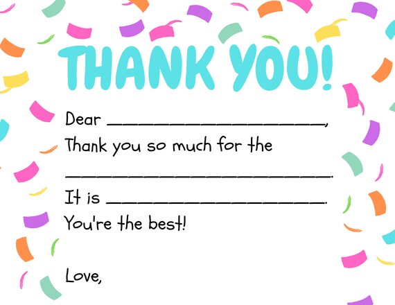 Printable Kids Thank You Card - Etsy