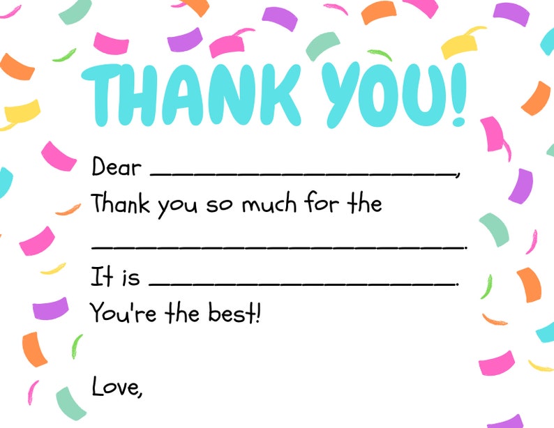 Printable Kids Thank You Card - Etsy