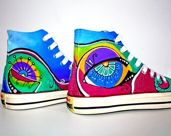 BRAZILIAN EYES, Custom Shoes, Handpainted Shoes, Customized Converse, Custom Converse, Handpainted Converse, Custom Kicks, Custom Sneakers