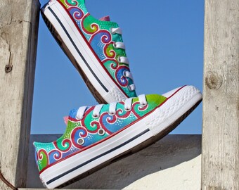 FUNNY WAVES, Custom Sneakers for kids, Kids Handpainted Shoes, Custom Converse, Sneakers, Painted Converse