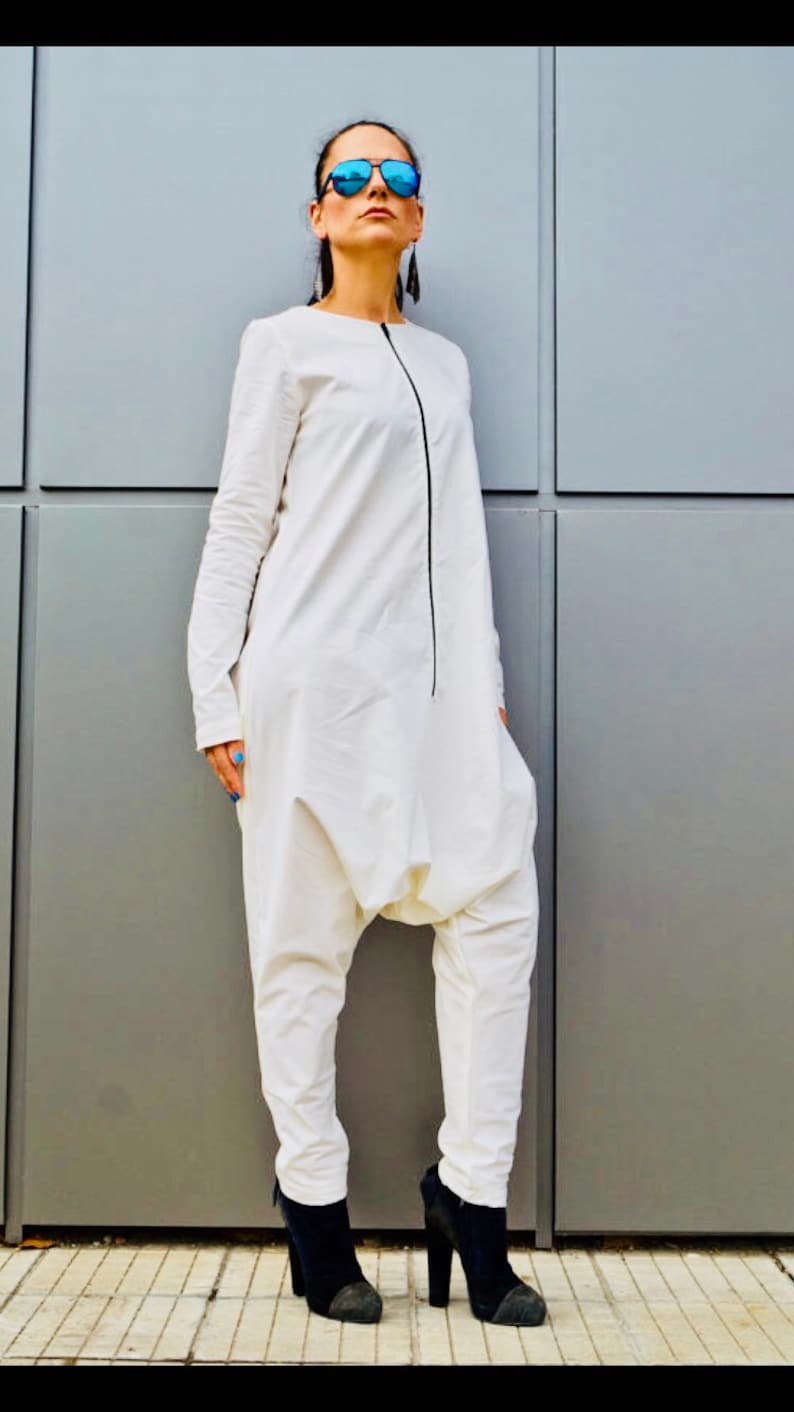 Hijab White Loose Jumpsuit Harem pants Harem Jumpsuit for women Women/'s Clothing Plus size maxi romper Drop crotch Jumpsuit by YoLineXL