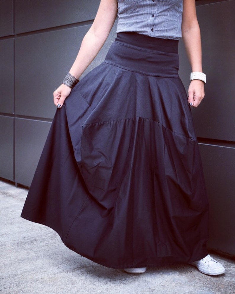 Asymmetrical Black Long Skirt/ Loose Oversize Skirt/ Plus Size Etsy