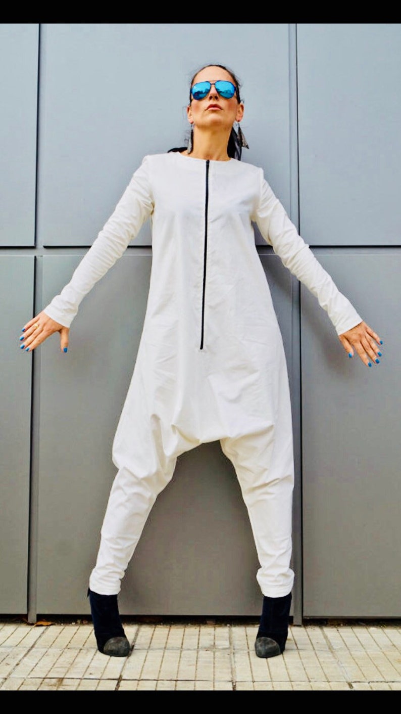 Hijab White Loose Jumpsuit Harem pants Harem Jumpsuit for women Women/'s Clothing Plus size maxi romper Drop crotch Jumpsuit by YoLineXL