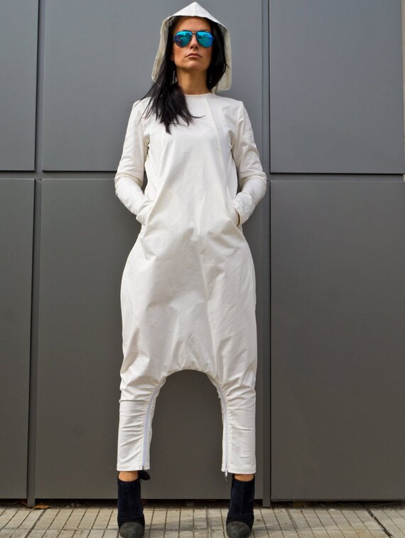 white hooded jumpsuit