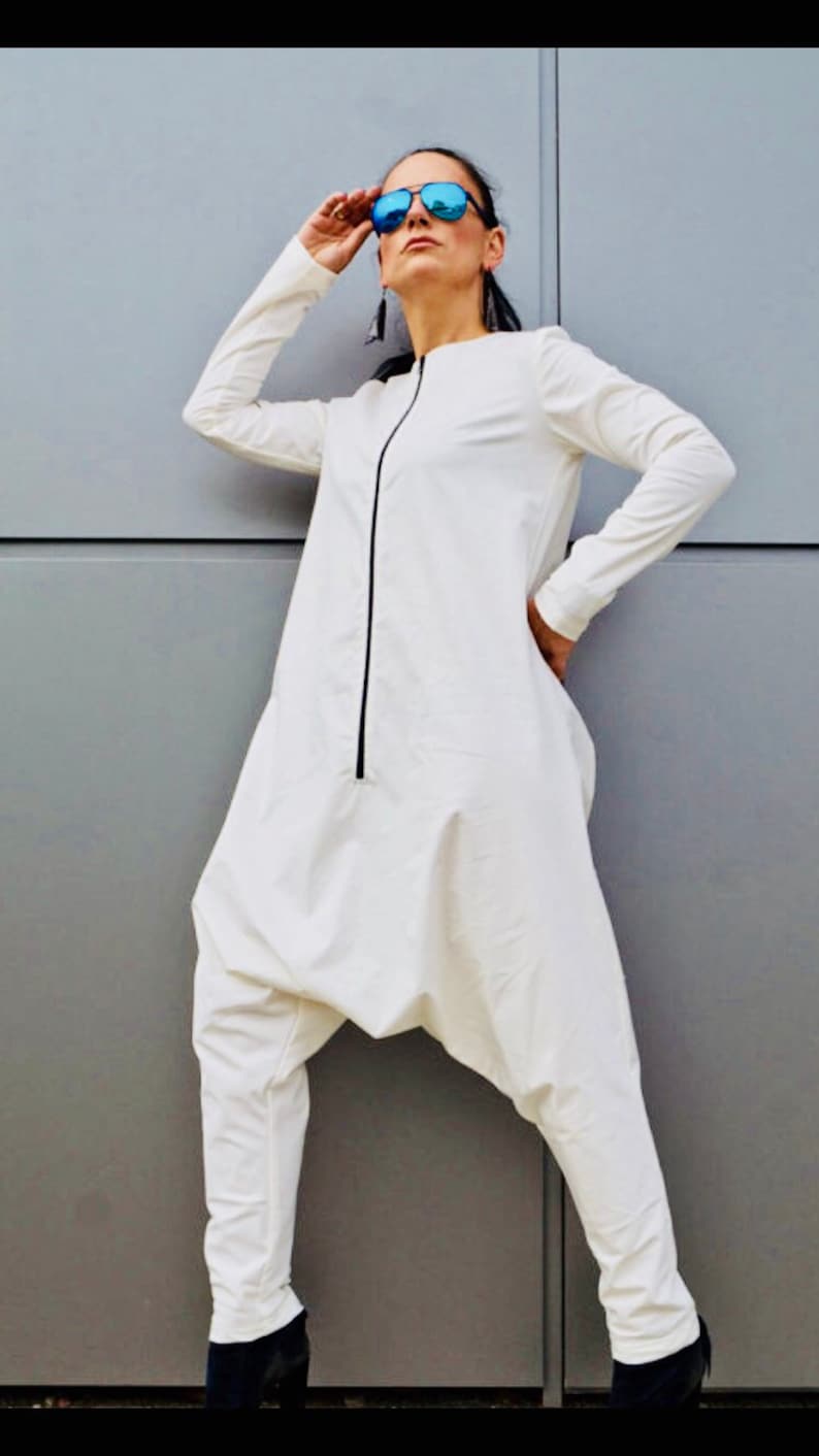 Hijab White Loose Jumpsuit Harem pants Harem Jumpsuit for women Women/'s Clothing Plus size maxi romper Drop crotch Jumpsuit by YoLineXL