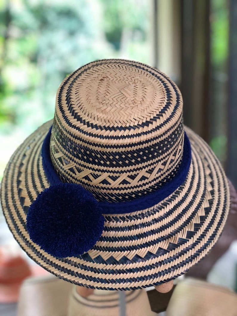 Fedora hats / Blue Sombrero Straw Summer Hat with Pompoms / | Etsy