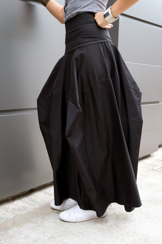 BagHag247 - Asymmetrical Black Long Skirt/ Loose Oversize Skirt/ Plus ...