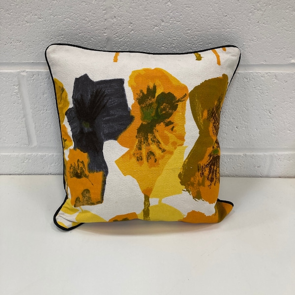 A 1960s  vintage handmade cushion 'Pansies' fabric designed by Howard Carter for Heals