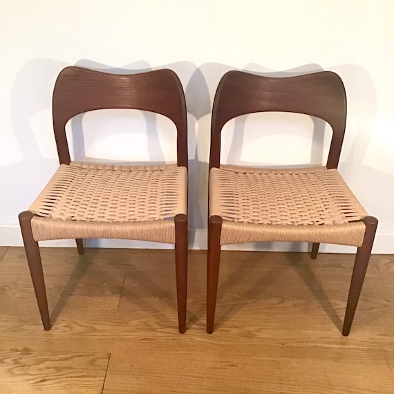 Buy Two 1960s Danish Arne Hovmand Olsen for Mogens Kold Danish Cord Teak  Chairs Online in India 