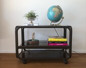 70s brown serving trolley bar trolley side table Coffee table phono car made of metal with smoked glass plates