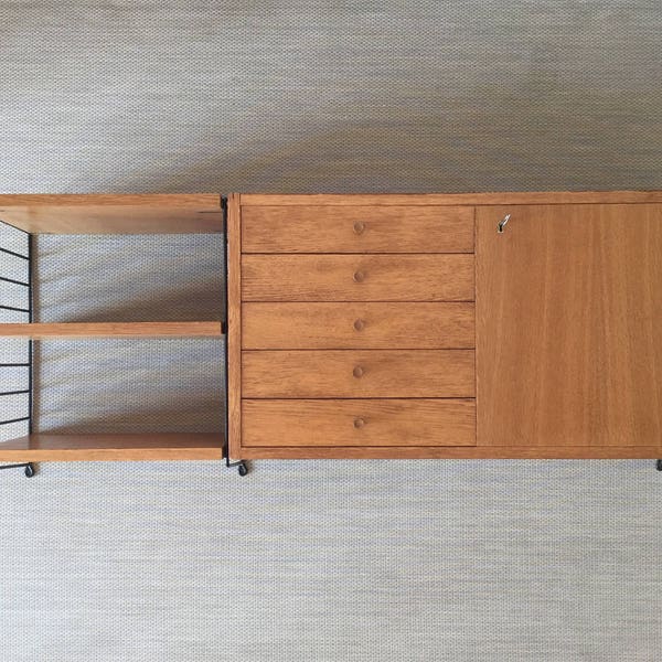 On hold for Amanda!!! Mid Century 60s String Shelf with Cabinet Element