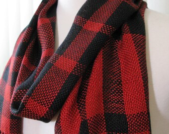 Scarf, Handwoven, Lace Weight, Soft Drape, Shawl, Boho Wrap, Light Weight, Tencel Scarf, Summer to Fall Weight, Hand Woven, Red Black