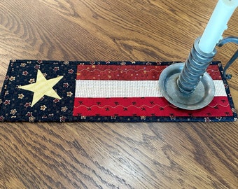 Primitive Quilted Americana Candle Mat, Table Topper, July 4, Independence Day, Picnic, Farm House, Country Decor, Red White Blue