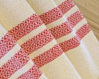 HANDWOVEN Cotton Dish Towel, Soft, Farm House Decor, Absorbant, Easy Wash and Dry,  Kitchen, Red and Ivory