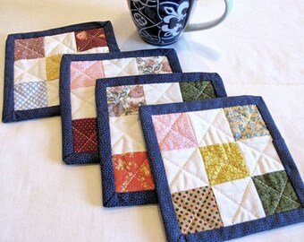 Quilted Coasters/Quilted Mug Rugs/Candle Mats/Lunch Mats/Place Mats/Placemats/Table Toppers/Floral/9-patch/Primitive -- Set of 4