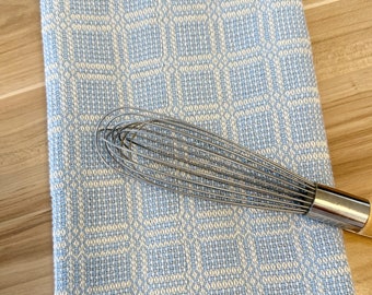 HANDWOVEN Dish Towel, Soft, Absorbant, Cotton, Easy Wash and Dry,  Kitchen, Light Blue and Ivory Trellis Weave