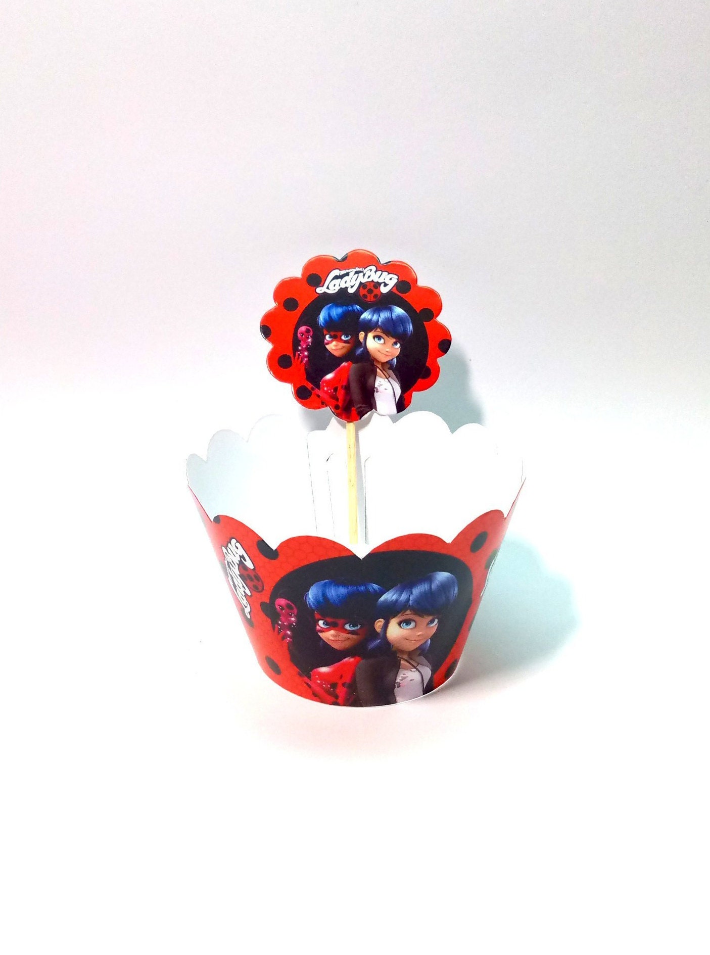 Miraculous Ladybug Cupcake Toppers Cupcake Wrappers Set of 10 Etsy