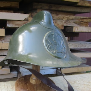 Vintage Firefighter Helmet-Soviet Metal Fire Helmet-Vintage Green Helmet 1950-OLD Military Helmet-Soviet Parade Helmet-Russian Military