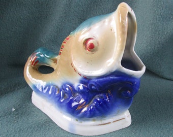 Soviet Fish Napkin Holder - Vintage soviet vase - Porcelain ashtray in fish form - Porcelain fish figurines - Kitchen decor - USSR 1960s