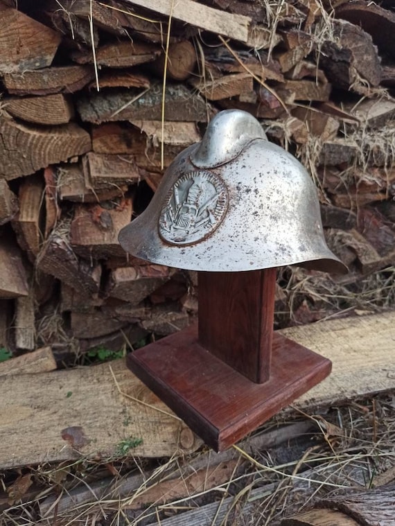 Vintage Firefighter Helmet - Soviet Metal Fire Helmet - Vintage Silver Helmet 1950-OLD Military Helmet-Soviet Parade Helmet-Russian Military
