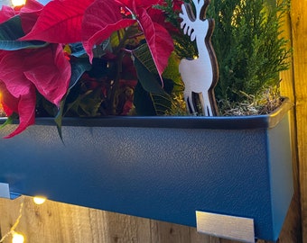 Blue Window Box Metal Planter, Herb Garden Box, Outdoor Flower Box, Rustic Plant Holder