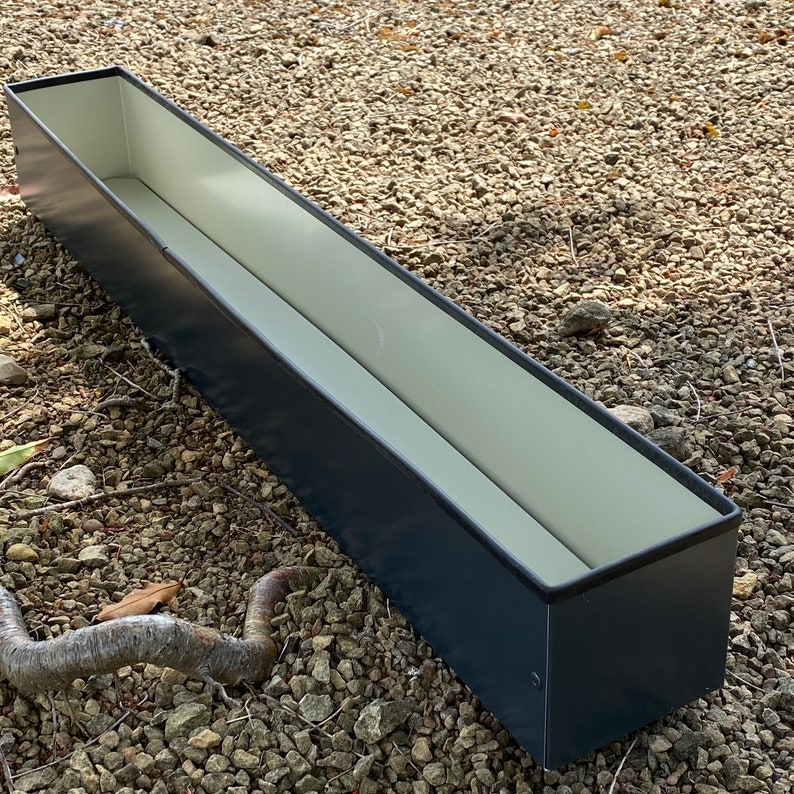 Handmade Window Box, Upcycled Metal Planter, Modern Garden Decor, Long Black Pots, Plant Trough image 3