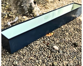 Handmade Window Box, Upcycled Metal Planter, Modern Garden Decor, Long Black Pots, Plant Trough