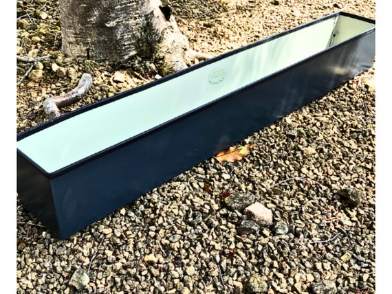 Handmade Window Box, Upcycled Metal Planter, Modern Garden Decor, Long Black Pots, Plant Trough