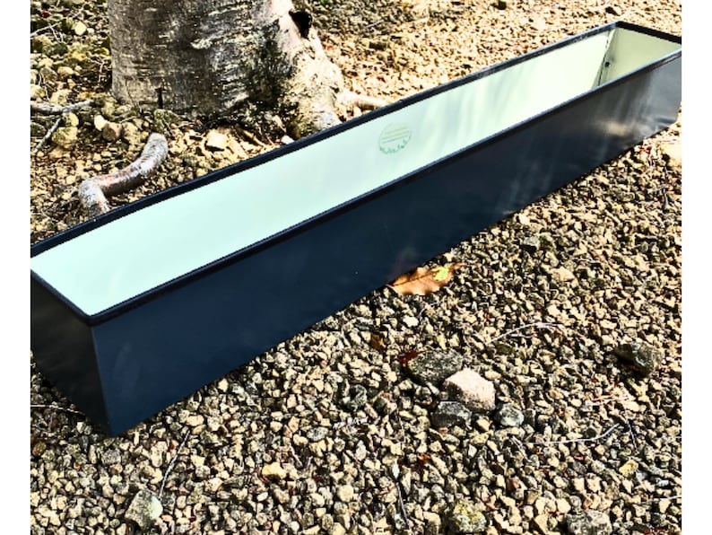 Handmade Window Box, Upcycled Metal Planter, Modern Garden Decor, Long Black Pots, Plant Trough image 1