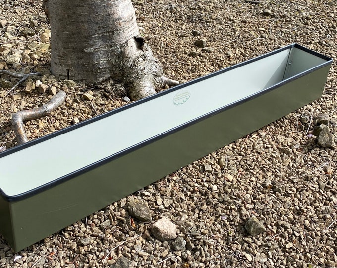 Featured listing image: Rectangular Green Window Box, Metal Plant Holder, Succulent Planter, Indoor Herb Garden, Window Sill Decor, Gardening Gift