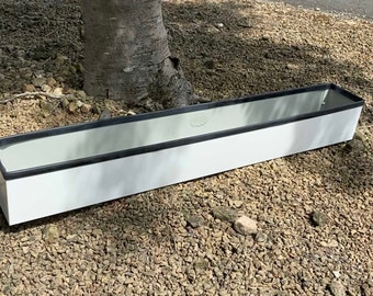White Metal Window Box Planter, Outdoor Plant Container, Balcony Flower Box, Herb Garden Holder