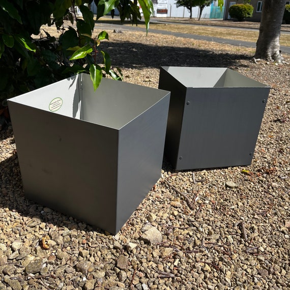 Grey smooth finish cube Handmade Metal Garden Planter