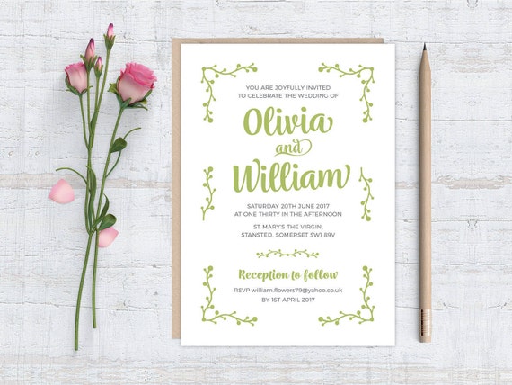 Printable Diy Berry Spray Wedding Invitation Stationery Set Etsy