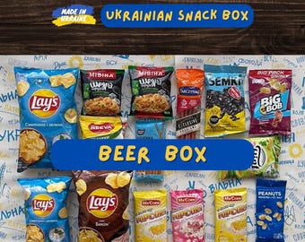 Set di snack da birra ucraini: patatine, frutta secca, semi