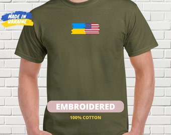 Embroidered Ukraine USA Flag T-Shirt, Patriotic Gift