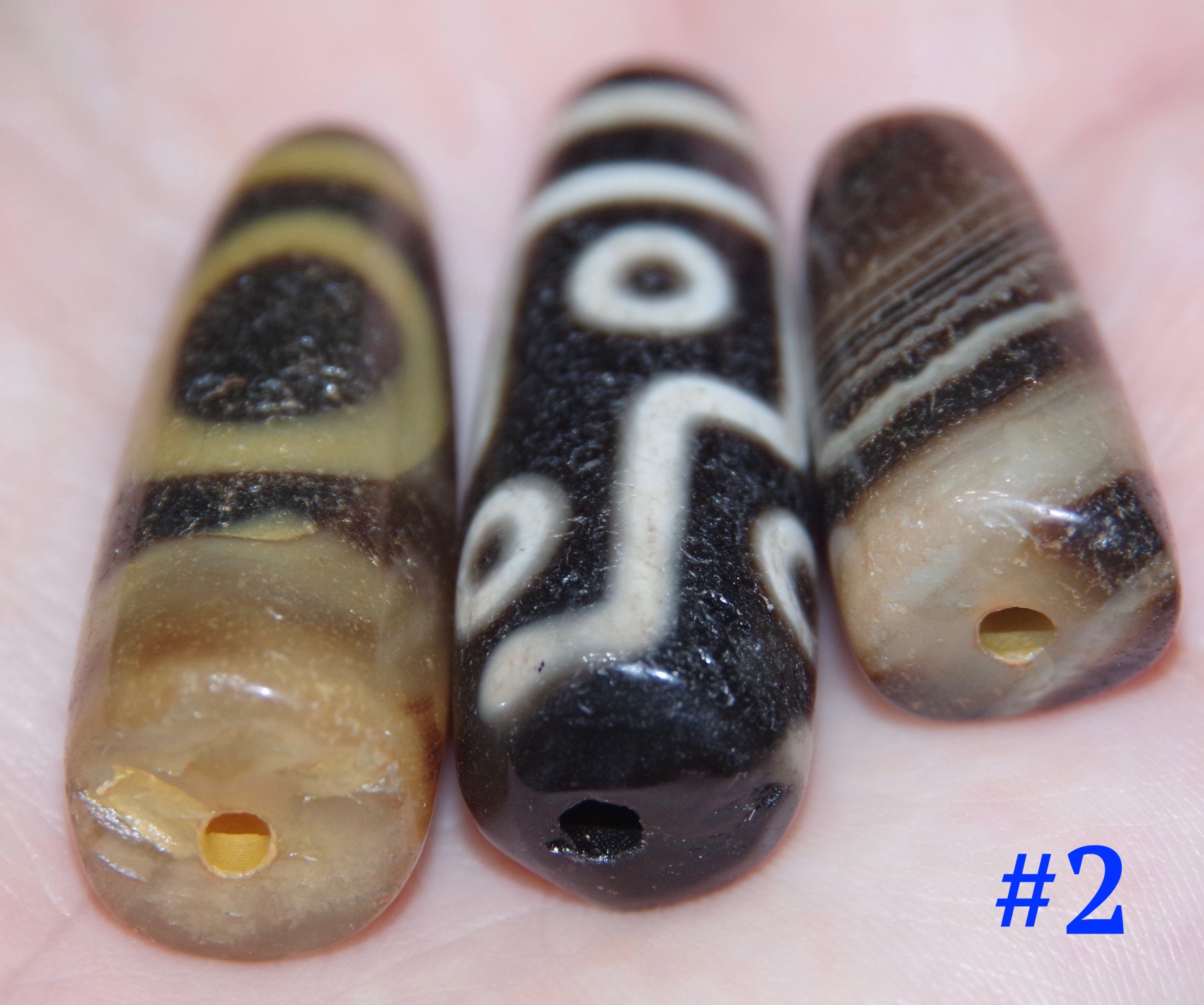 Lot halved old dZi beads 3 pieces set different pattern Etsy