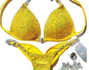 MyProSuit Yellow AB Austrian Crystal Competition Bikini or Wellness Suit