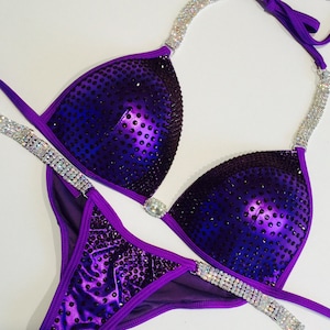 Gorgeous Nation Couture Swarovski® Crystal Purple foil Bikini Suit C Cup IFBB NPC