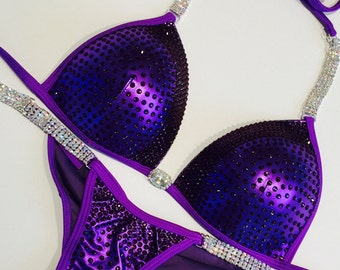 Purple Foil Bikini Suit: Swarovski Crystal C Cup, IFBB NPC