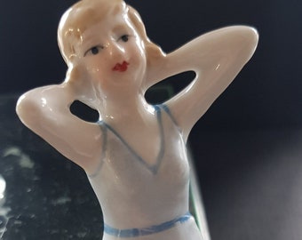 Unusual Art Deco 1920's Style "Bathing Beauty Swimmer" Figurine Pin Cushion Doll