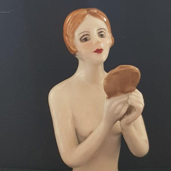 A Fabulous 1920's Art Deco Style ~ Half Pin Cushion Doll ~Flapper Lady With Mirror
