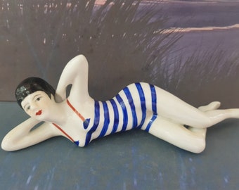 Art Deco 1920's Style  Porcelain Bathing Beauty Figurine- Pin Cushion Doll