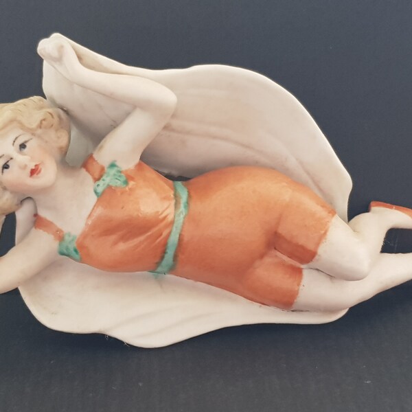 Super Art Deco 1920's Style  Bisque "Sweet Little Girl Bathing Beauty" Doll