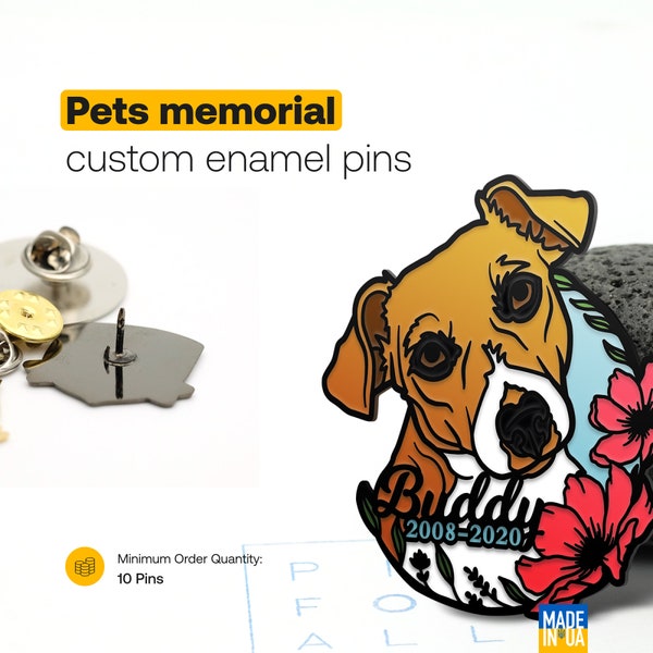 Pet memorial pin - pet loss pins - custom dog pins - pins with cat - memorial dog pin - pet angel gift - cat memorial pins - Made in Ukraine