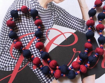 Textile necklace Textile necklace Textile jewelry Necklace red blue necklace Handmade colorful necklace BERRIE
