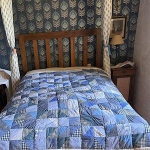 Boho ruitjespatroon - Sprei - Katoenen deken - Omkeerbare plaid - Patchwork - Cadeau voor in huis - overwegend blauw SO BOHO BLUE