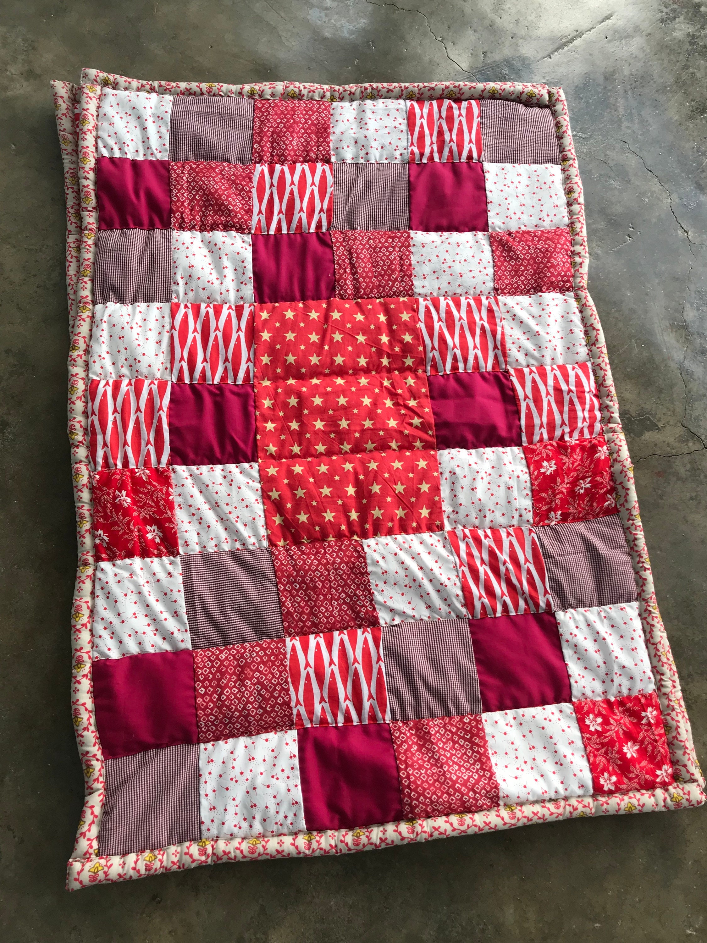 Couverture Plaid Patchwork Fait Main, Style Pop Art, 100x130cm, Laine, Vintage