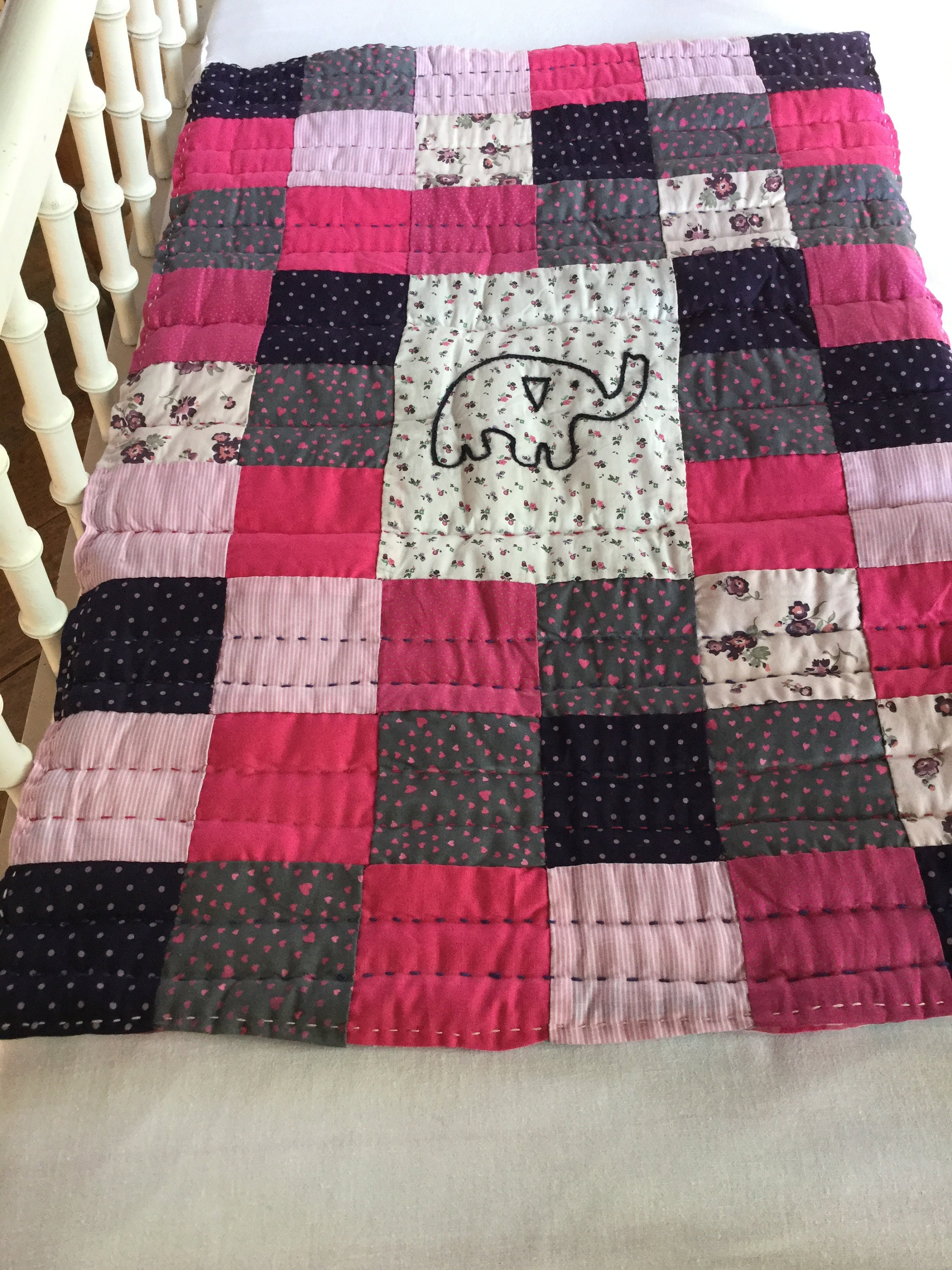 Couverture Bébé Plaid en Coton Cadeau de Naissance Tapis d'éveil Patchwork Dominante Rose Fraise Tag